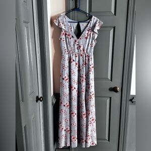 Altar'd State Light Blue Maxi Dress with Red Floral Print